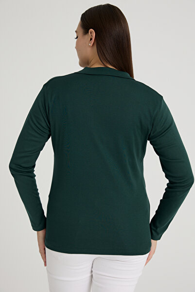 BANEGA Curve Plus Size Βαμβακερή Lycra V-λαιμόκοψη Basic Απλό Πράσινη Μπλούζα