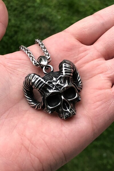 Viking Gotik Kurukafa & Ejderha & Pentagram Kararmaz & Paslanmaz Vintage 316L...
