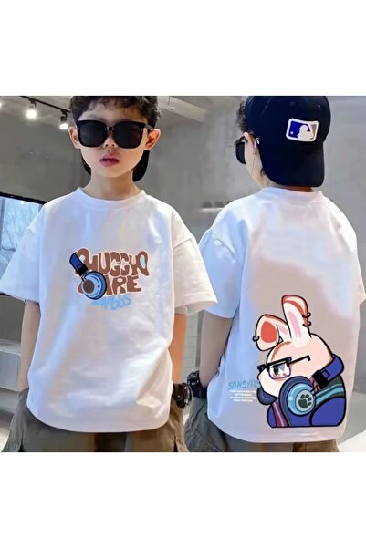 MAGORS Crew Neck DJ Rabbit Printed Short Sleeve Kids T-shirt