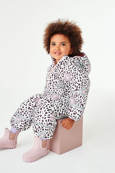 Next Baby Multi Pastel Leopard Water Resistant Full Fleece Lined Snow Jumpsuit