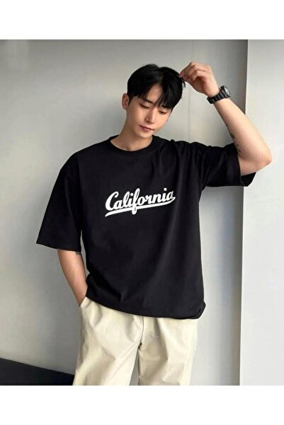 khufu تيشيرت كاليفورنيا أسود كبير الحجم مطبوع للجنسين