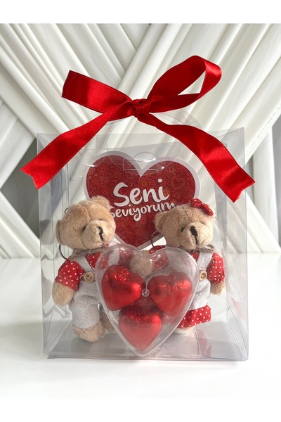Hatice Ayıcıklı Çikolatalı Hediye Kutusu, Kalpli Kutu, Sevgililer Günü Hediyesi