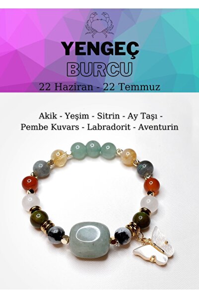 LEMURYANSTONE YENGEÇ BURCU KADIN BİLEKLİĞİ AKİK-YEŞİM-SİTRİN-AYTAŞI-PEMBE KUV...