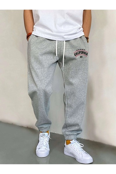 MODARİCH California 23 Jogger Sweatpants - Gray Printed Rubber Leg Raised High Waist