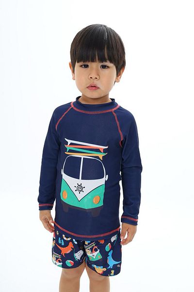 My Kids Wear Costum de baie cu model cu caracter de protecție solară și pantaloni scurți de mare