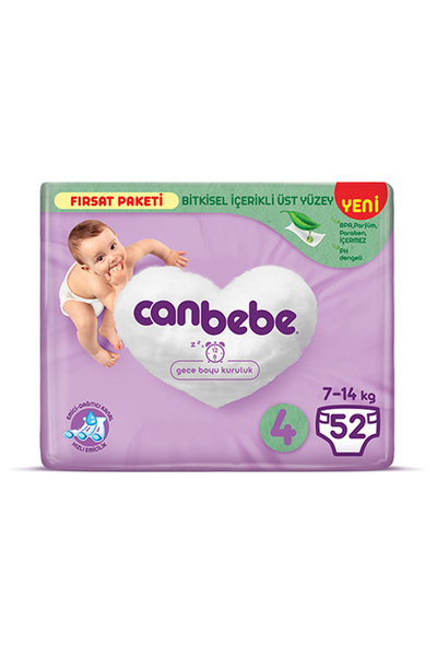 Canbebe Bebek Bezi Fırsat Paketi 4 Beden Maxi (7-14 KG) 52 Adet