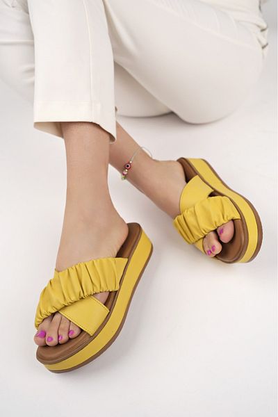 ERNİLA GENUINE LEATHER CROSSBANDED PADDED SOLE LEATHER COATED SLIPPERS