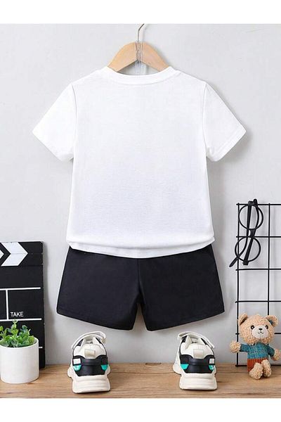 AMMA Children's Teddy Bear Printed T-shirt Shorts Top and Bottom Set
