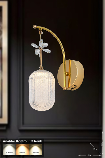 Avizemoda Motta Power Ledli Modern Lüks Duvar Aplik (3 RENK; SARI-BEYAZ-GÜN İ...