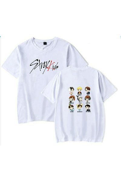 MAGORS Tricou pentru copii unisex cu imprimeu nou K-pop Straykids - decolteu, mânecă scurtă