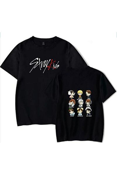 MAGORS Tricou cu mânecă scurtă unisex cu mânecă scurtă cu imprimeu K-pop Straykids