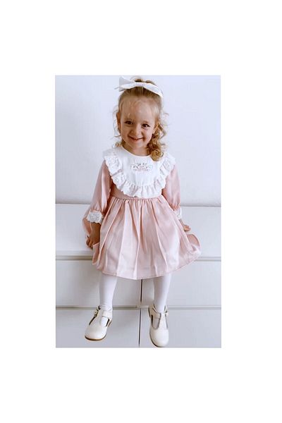 Şirin Şeyler Butiği Rochie de prințesă vintage elegantă, roz, cu mânecă lungă Isabella, pentru copii, cu broderie florală, căptușită din tul