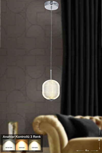 Avizemoda Torino Tekli Ledli Modern Lüks Sarkıt Avize (3 RENK LED; SARI - BEYAZ - GÜN İŞIĞI) - Krom