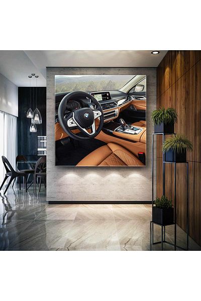 SML TABLO Дизайн на интериора на луксозен автомобил BMW 7 Series с квадратна картина на платно