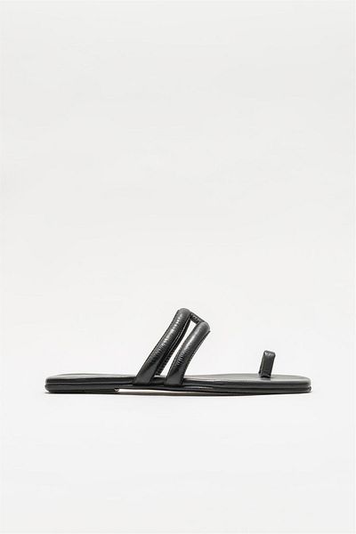 Elle Shoes Black Leather Women's Flip Flops