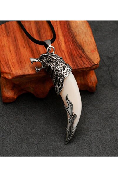 Modaadresiniz Cesaret Ve Güç Simgesi Titanyum Çelik Kurt Dişi Kolye