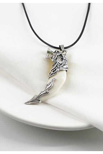 Modaadresiniz Cesaret Ve Güç Simgesi Titanyum Çelik Kurt Dişi Kolye