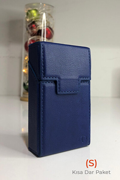 Tekin Deri Deri Sigara Kutusu - Kısa Dar Paket (S)- Touch Blue-Slender- Alumi...