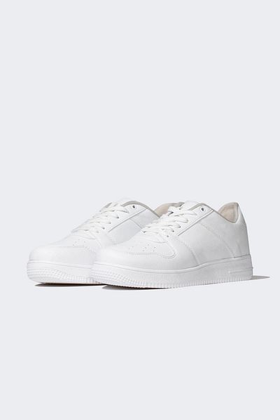 DeFacto Women's Flat Sole Lace-Up Faux Leather Sneakers C2168axns