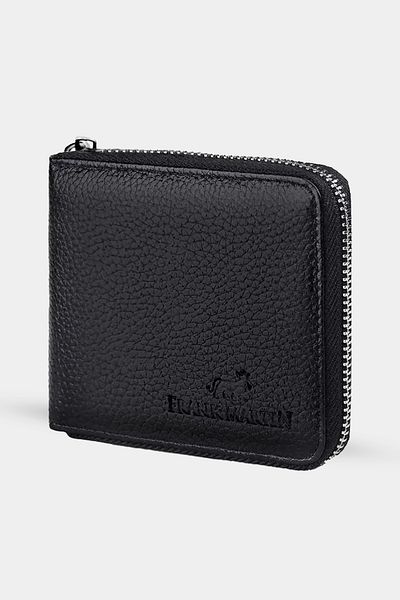 Frank Martin Leather Stylish Black Wallet with Horizontal Zipper and Money Compartment