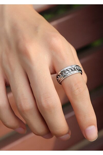 Modaadresiniz سلسلة تيتانيوم من الستانلس ستيل مع مركز قابل للدوران للرجال والنساء، حلقة مضادة للتوتر