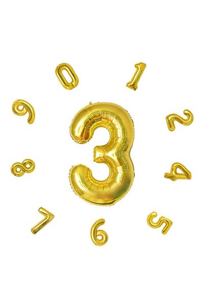 ledison Gold Foil Balloon 3 Numbers - 100cm (40 Inch) 3 Years Old Balloon