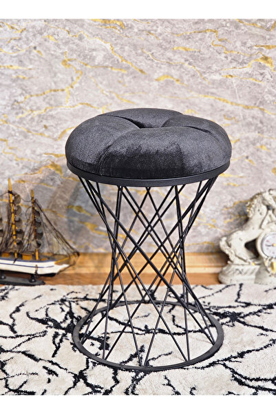 ZAFİR Yuvarlak Siyah Boyalı Füme Puf Oturak - Bench - Ayak Ucu Oturak - Tabur...