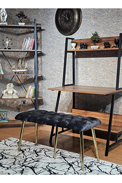 ZAFİR Gold Metal Füme Oturaklı Sivriltme Ayaklı Babyface Puf & Bench & Oturak