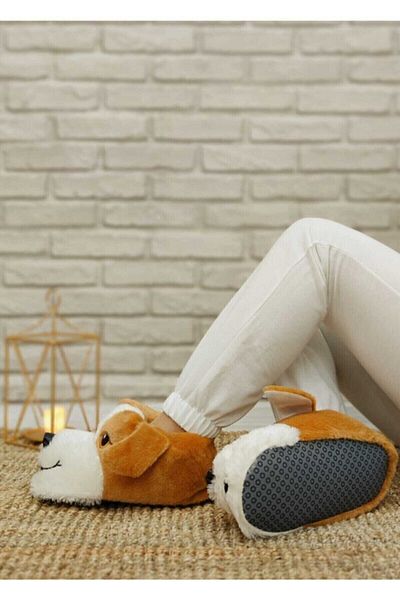 Babetty Ανδρικές μπότες εσωτερικού χώρου Tan White Dog Slippers