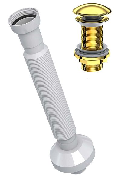 İZYAPI ELIXIR POP UP SIPHON CERAMIC HEAD+BELLOWED DRAIN PIPE-OVERLAP HOLE-FREE GOLD