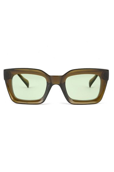 TomyHelf Square Design Light Brown Frame Green Glass Women's Sunglasses
