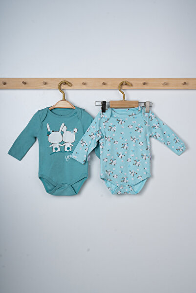 Rise Raba Baby Girl 100% Cotton Rabbit Patterned Long Sleeve 2-Piece Bodysuit...