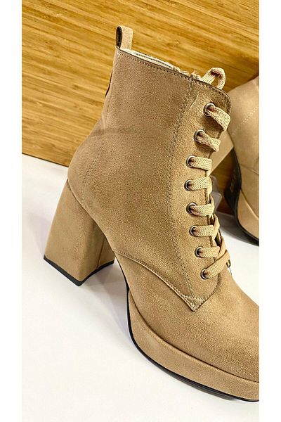 Sinem Çeyiz Suede Platform High Heel Lace Up Boots