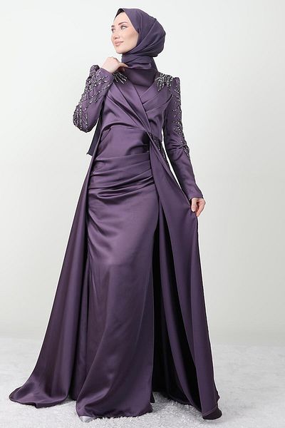 Giza Giyim Ασιατικό βραδινό φόρεμα Hijab Σκούρο λιλά