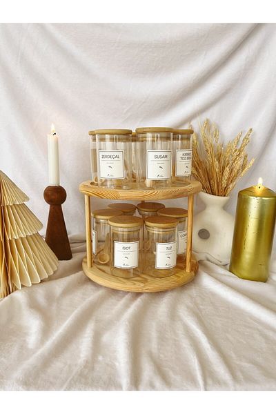 KaiHome 12-Piece Spice Set with Wooden Rotating Stand 300ml 12 Wooden Spoons