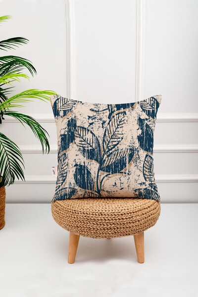 menesahome Husă de pernă decorativă cu frunze bleumarin, podea bej, aspect an...