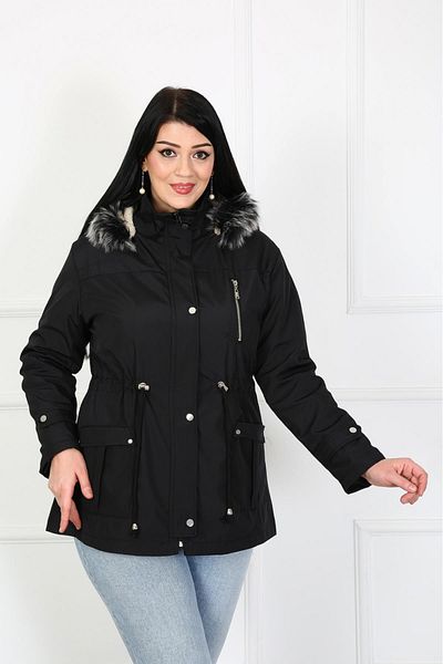 By Alba Collection Γυναικείο παλτό με λεπτομέρεια μαύρης τσέπης Water Repellent Bondit Fabric Plus Size