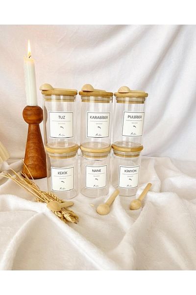 KaiHome 6-Piece Wooden Spice Set with Rotating Stand 350ml 6 Pieces Wooden Spoons