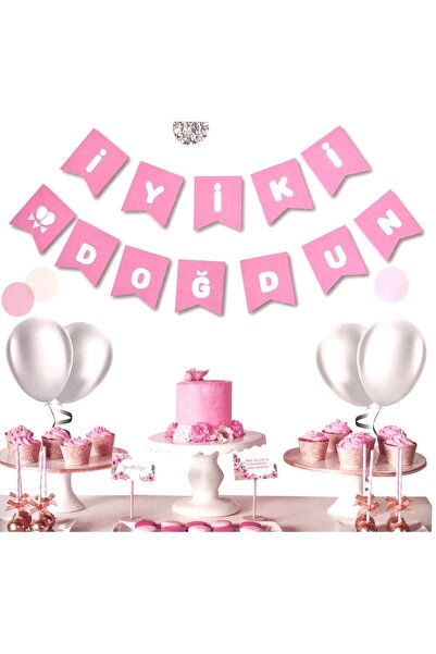 TATLI GÜNLER Pembe Üstüne Gümüş Gri Yaldızlı Iyiki Doğdun Yazılı Doğum Günü P...