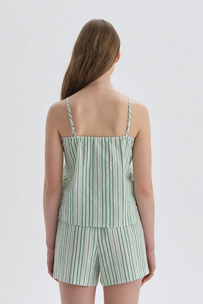 Dagi Green Striped Cotton Undershirt Pajama Top