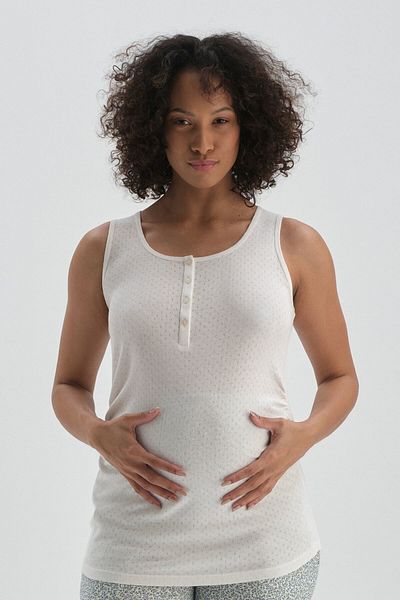 Dagi White Sleeveless Buttoned Cotton Maternity Undershirt