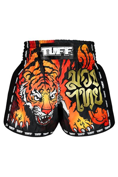 TUFF شورت الملاكمة التايلاندي Muay New Retro Style Orange Furious Tiger (مقاس واحد كبير موصى به)