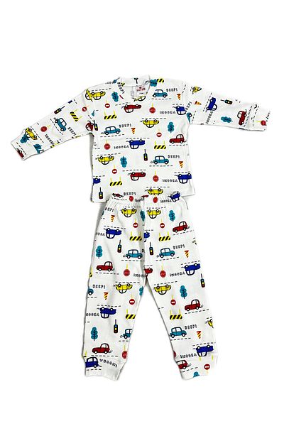 ÖZLEM BEBE 1-12 Years Old Car Patterned Cotton Pajama Set