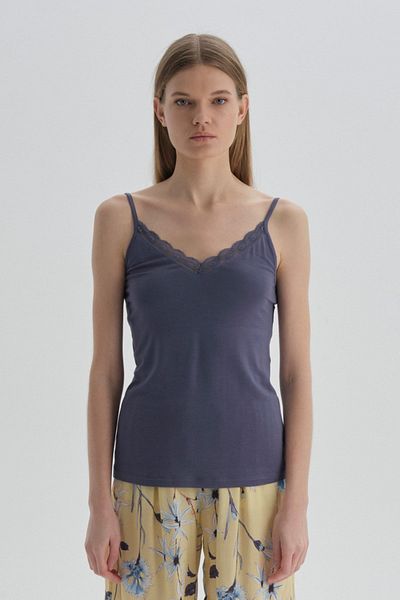 Dagi Navy Blue Strap Viscose Athlete Pajama Top