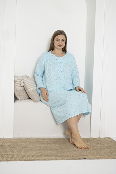 SEBOTEKS Long Sleeve Button Collar 100% Cotton Combed Plus Size Mother's Nightgown 933