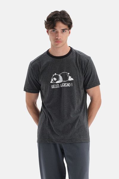 Dagi Anthrazitfarbenes, kurzärmliges, bedrucktes T-Shirt