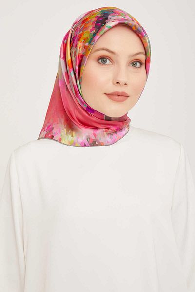 Armine Pink Patterned Tivil Silk Scarf 9043-02