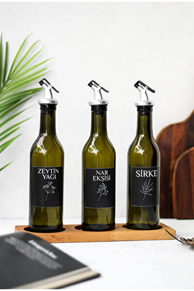 LALEZEN HOME زجاجة زيت زيتون حامض بالخل والرمان مكونة من 3 قطع مع حامل خشبي و...