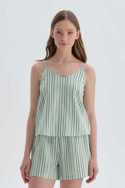 Dagi Green Striped Cotton Undershirt Pajama Top
