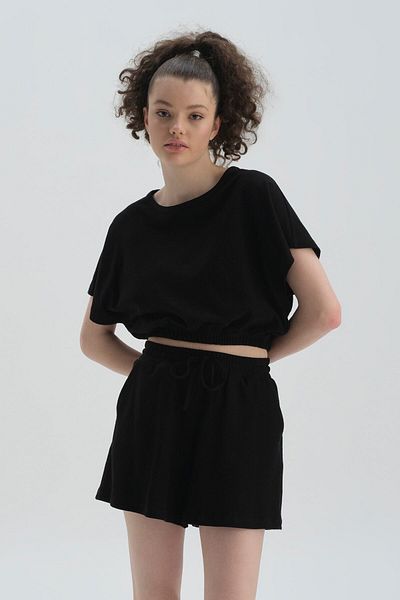 Dagi Μπλουζάκι Black Crew Neck Cotton Crop